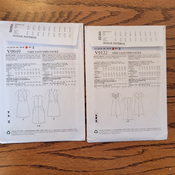 Very Easy Vogue Sewing Patterns (2) ~ Appear Unused ~ 2014 & 2015 ~ Retro Look - Picture 2 of 13